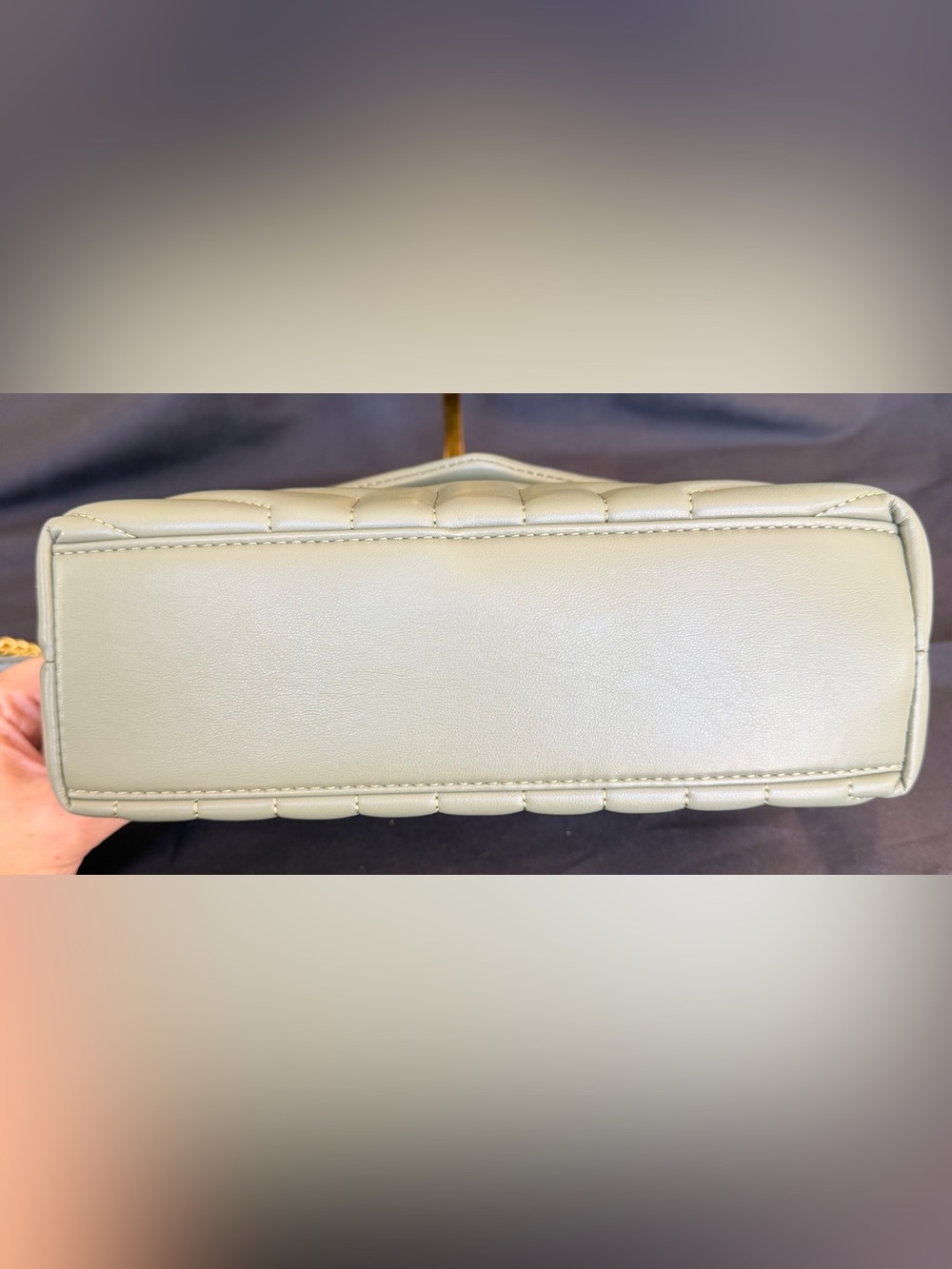 Quilted Chevron Shoulder Bag in Olive Green with Gold Hardware - Picture 11 of 11
